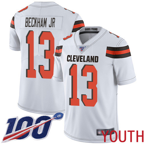 Cleveland Browns Odell Beckham Jr Youth White Limited Jersey #13 NFL Football Road 100th Season Vapor Untouchable